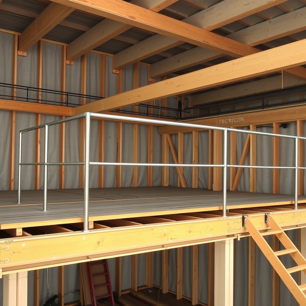 Mezzanine et plancher en cours de pose (illustration)